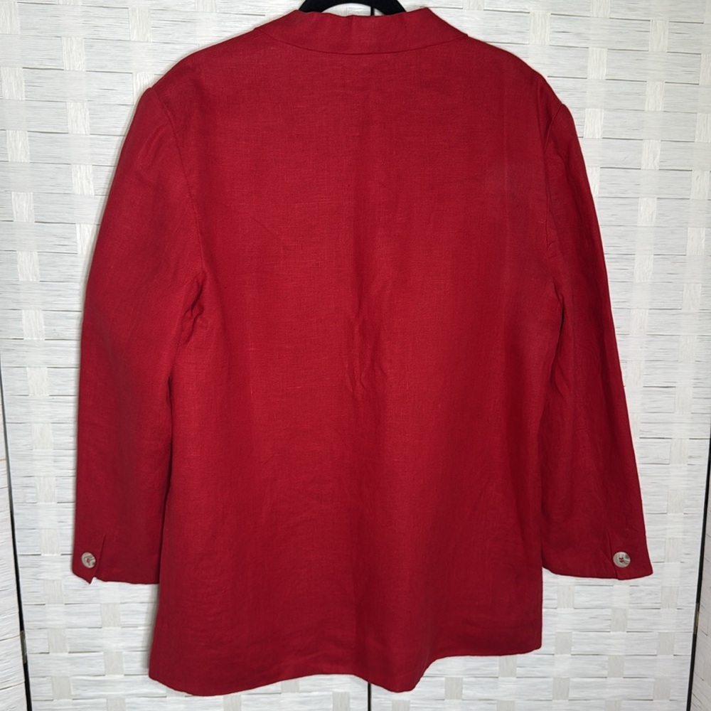 International Scene 1980s Red Linen One Button Blazer Size 14 - Picture 6 of 11